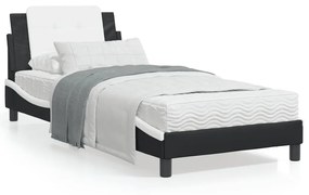 Estrutura cama c/ luzes LED 90x190 cm couro artif. preto/branco