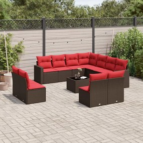 vidaXL 12 pcs conjunto de sofás jardim com almofadões vime PE castanho