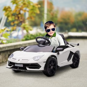 Carro Elétrico Lamborghini para Crianças 12V Velocidade 5 km/h Controlo Remoto MP3 e Cinto de Segurança 1078x63x42 cm Branco