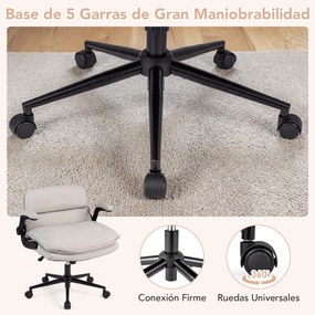 Cadeira de Escritório para se Sentar de Pernas Cruzadas, 78 x 69 x 83-91 cm, Apoios de Braços Rebatíveis, Bege