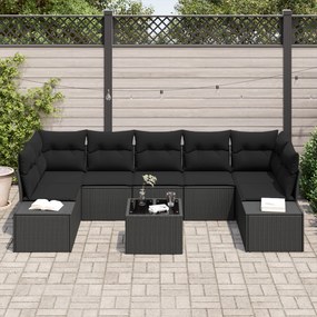 Conjunto de Sofá de 8 Peças com Almofadas Preto Rattan