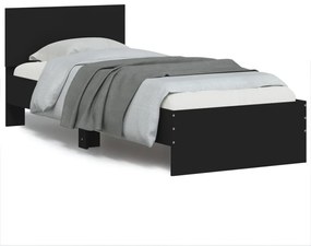 Estrutura de cama c/ cabeceira 90x190 cm deriv. madeira preto