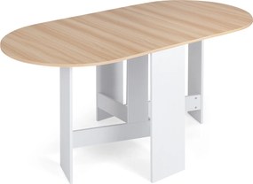 Mesa de Jantar Dobrável, 163 x 80 x 75 cm (CADEIRAS NÃO INCLUIDAS), Superfície Curva, Natural+Branco