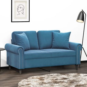 Sofá 2 lugares c/ almofadas decorativas 120 cm veludo azul