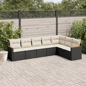 vidaXL 7 pcs conjunto de sofás p/ jardim c/ almofadões vime PE preto