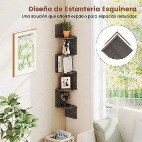 Estante de canto 20 x 20 x 126 cm  de 5 níveis Organizador de armazenamento montado na parede para sala, quarto e cozinha Cinza