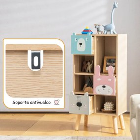 Estantel infantil com gavetas e compartimentos abertos para brinquedos e livros Móveis para guardar brinquedos 40 x 25,5 x 82,5 cm natural