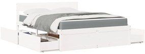 Cama com gavetas e colchão 140x200 cm pinho maciço branco