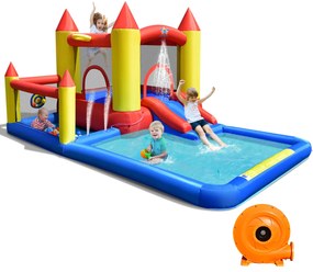 Castelo Insuflável para Crianças com Ventilador 480W com Zona de Salto de Piscina Escorrega 400 cm x 280 cm x 195 cm