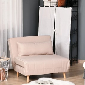 HOMCOM Sofá-cama estofado individual com almofada acolchoada e encosto ajustável em 3 posições Pernas dobráveis ​​ocultas 95x95x80 cm bege