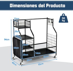 Estante para sacos de golfe Estante dupla para sacos de golfe com rodas universais bloqueáveis Suporte para tacos de golfe 95 x 40 x 94 cm