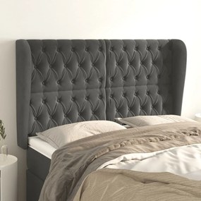 Cabeceira cama c/ abas veludo 147x23x118/128 cm cinzento-escuro