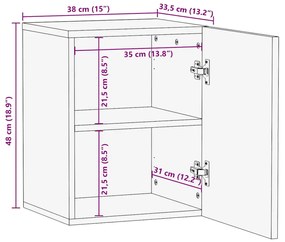 Armário suspenso para WC 38x33,5x48cm mangueira maciça castanho