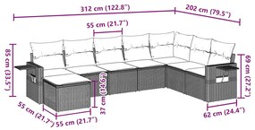 8 pcs conjunto sofás de jardim c/ almofadões vime PE castanho