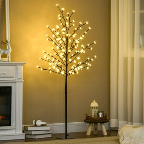 HOMCOM Árvore Cerejeira com 150 Luzes LED IP44 Branco Quente Árvore Decorativa com Ramos Flexíveis para Sala de Estar Festas Interior 17x17x150cm Preto