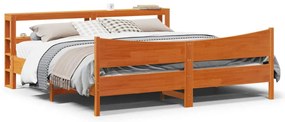 Estrutura cama c/ cabeceira 200x200cm pinho maciço castanho-mel
