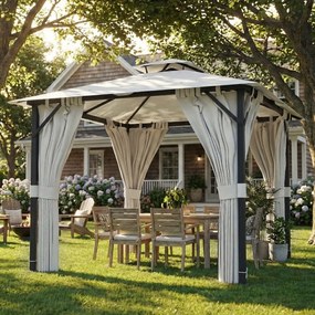 Tenda de jardim para exterior 3x3 m, pavilhão de jardim, telhado duplo, cortinas, ganchos de teto, estrutura metálica, cor creme