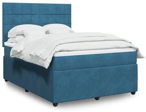 Cama boxspring com colchão 140x190 cm veludo azul