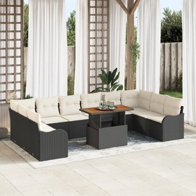 Conjunto de Sofá para Jardim vidaXL de 11 Peças com Almofadas Preto Ra
