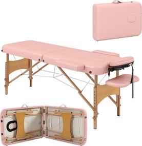 Marquesa de Massagem Dobrável Marquesa com Altura Ajustável Desenho Ergonómico 185x60x64-88 cm Rosa
