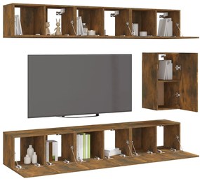 Conjunto móveis de TV 7 pcs madeira processada carvalho fumado