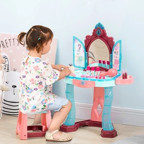 AIYAPLAY Toucador Infantil para Crianças acima de 3 Anos com Banco Espelho Luz Música e Secador Inclui 31 Acessórios Toucador de Maquilhagem 57x34x73c