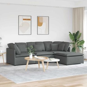 vidaXL Sofá modular com pufes e almofadas tecido cinzento-escuro