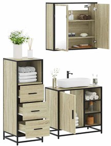 vidaXL 3 pcs conj. móveis casa banho derivados madeira carvalho sonoma