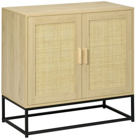 HOMCOM Buffet Baixo Estilo Boêmio com Armário 2 Portas Vime Entrelaçado Prateleira Ajustável em Altura 80x40x80 cm Natural | Aosom Portugal