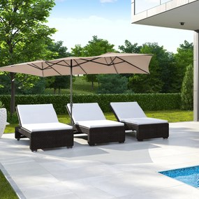 Guarda-sol Duplo 4,26 x 2,6 m com Pega Topo Ventilado Grande 10 hastes para Piscina Terraço Jardim Café