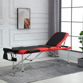 Cama de massagem dobrável e portátil 215x60x61-84cm ajustável em altura com apoio de cabeça e braço para fisioterapia Preto e vermelho