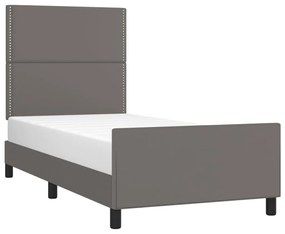 Estrutura cama c/ cabeceira couro artificial 90x190 cm cinzento