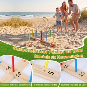 Conjunto de Lançamento de Argolas Infantil, 50 x 50 x 14 cm, Montagem sem Ferramentas, Natural
