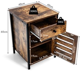 Mesa de Cabeceira Industrial "ALVAR" com Gaveta e Porta Veneziana – Me