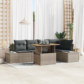 Conjunto de Sofás de Jardim de 6 Peças com Almofadas Cinza Rattan PE