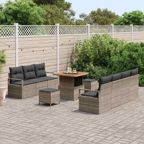 Conjunto de Sofá de Jardim vidaXL de 10 Peças com Almofadas Cinza Ratt
