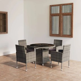 vidaXL 5 pcs conjunto jantar p/ jardim vime PE antracite e cinzento