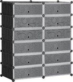 HOMCOM Sapateira Modular de Cubos de Plástico Armário Modular para Sapatos com 12 Cubos com Porta Desenho de DIY 94x37x108 cm Preto | Aosom Portugal