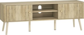 HOMCOM Móvel de Tv Móvel para Tv para Televisores Até 65" com 2 Portas 2 Compartimentos Abertos 140x35x49cm Carvalho | Aosom Portugal