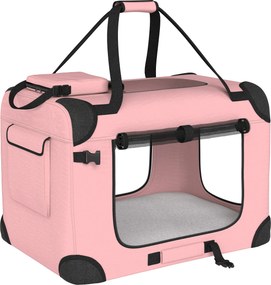 PawHut Transportadora Dobrável para Cães 60x41,5x41 cm com Janelas de Rede, Almofada Macia e 2 Alças para Mini Cães e Gatos Rosa | Aosom Portugal