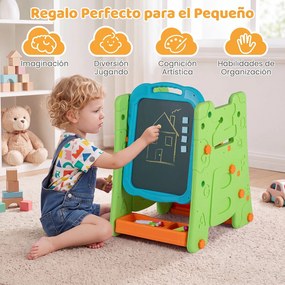 Cavalete Infantil 3 em 1 com Quadro de Dupla Face, 43 x 38,5 x 55,5 cm, Altura Regulável, Verde