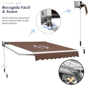 Toldo retrátil 295 x 250 cm com manivela manual com toldo Castanho