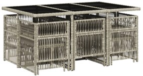 11 pcs conjunto jantar p/ jardim c/ almofadões vime PE cinzento