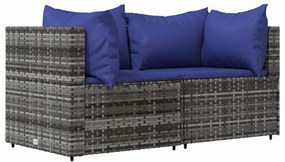 3 pcs conjunto lounge de jardim c/ almofadões vime PE cinzento