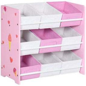 ZONEKIZ Estante Brinquedos 9 Caixas Tecido Amovíveis Organizador Prático 63x30x60 cm Rosa Moderno | Aosom Portugal