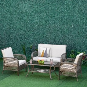 Conjunto Lounge em Vime de 2 Poltronas, 1 Sofá Duplo e 1 Mesa de Centr