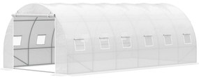 Estufa de Túnel 600x300x200cm com Porta Enrolável 12 Janelas Cobertura de PE 140g/m² e Metal Galvanizado para Cultivos de Plantas Verduras Branco