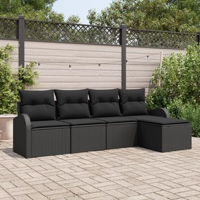 Conjunto de Sofá de Jardim vidaXL com Almofadas Preto Rattan Poliéster