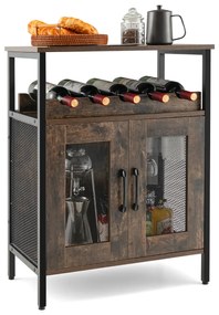 Garrafeira Aparador de cozinha industrial com estante para vinhos e suporte para copos 60 x 34 x 79 cm castanho rústico