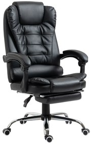 HOMCOM Cadeira de Escritório Reclinável Cadeira Executiva Giratória com Altura Ajustável Estofada em PU 64,5x69x109-117 cm Preto